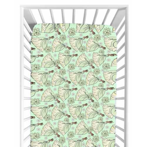 Princess Tiana Fitted Crib Sheet – Frog & Lily Pad Disney Baby Bedding, Green Bayou Nursery Decor