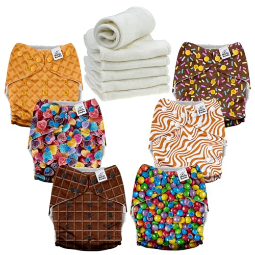 Mama Koala 6 Pack Reusable Cloth Diapers 3.0 for Babies Girls Newborn, One-Size Adjustable Baby Diaper, Durable Stitching, Back Opening for Inserts, Breathable Awj Lining, Leak Prevention-Candy&Coo..