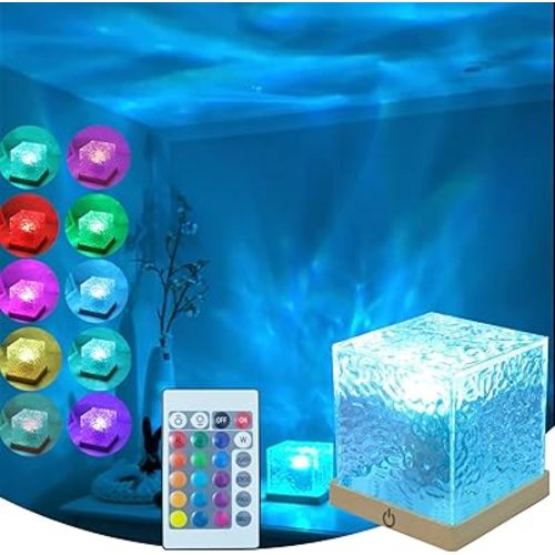 Ocean Lamp Water Light Projector - Water Ripple Projector Light Cube Aurora Northern Lights Wave Ripple Night Light for Bedroom (16 Colors)