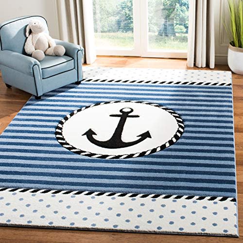 SAFAVIEH Carousel Kids Collection Accent Rug - 3'3" x 5'3", Navy & Ivory, Non-Shedding & Easy Care, Ideal for High Traffic Areas for Boys & Girls in Playroom, Nursery, Bedroom (CRK124N)