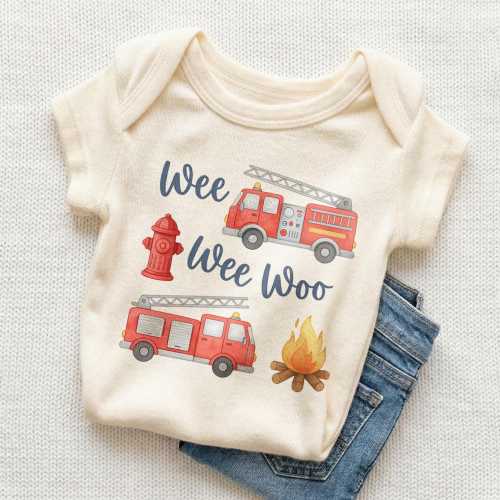 Wee Wee Woo Baby Onesie - Cute Fire Truck Bodysuit