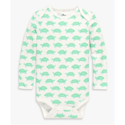 Organic long sleeve babysuit - clover turtles, size NB
