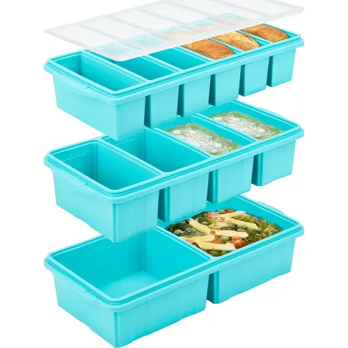 Silicone Freezer Tray With Lid - Soup Freezer Container Molds Set Makes 2-Cup & 1-Cup 1/2-cup Portions Cubes Perfect for preparing meals in different Portion Sizes Oven & Dishwasher-Safe