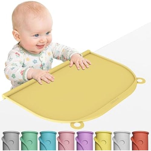 Large Silicone Placemat, 17"x12" Thick Mat with Edge-Bumper, Side Leakproof