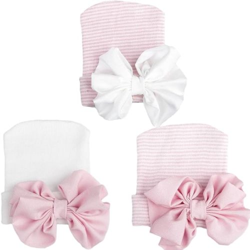 Newborn Baby Hospital Hat Infant Cap with Big Bow Soft Cute Knot Nursery Beanie