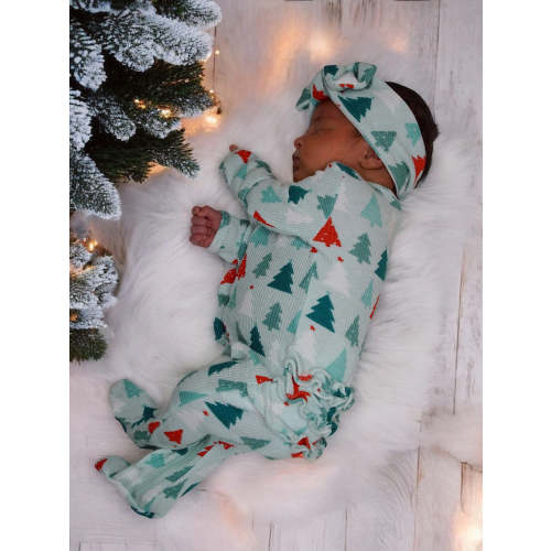 Organic Waffle Ruffle Zip Footie, Festive Firs