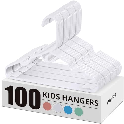 PIGLOG Baby Hangers 100 Pack - White Baby Hangers for Clothes, Non-Slip Toddler Hanger for Clothes Child Infant Newborn, 11.4 Inch Durable Stackable Design Kids Hanger for Space Saving