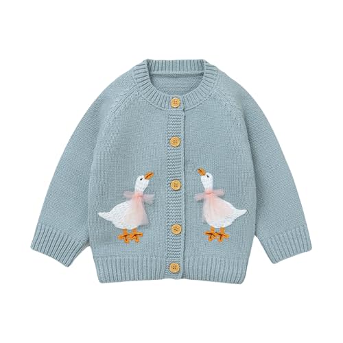 Baby Toddler Girl Cardigan | Warm Sweater Floral Long Sleeve Jumpers Coats Knitted Clothes with Cute Goose