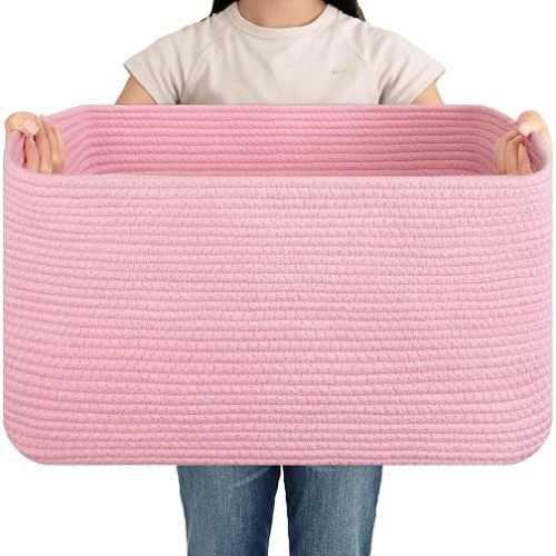 OIAHOMY 75L Large Blanket Basket Woven Storage Basket with Handle Green