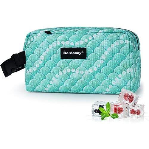 Cerbonny Freezable Kids/Adults Green Fish Theme Lunch Cooler, Suit for 3+, Mini Fit for Yogurt