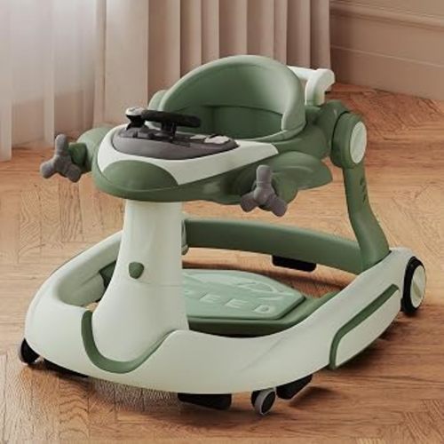 Kinder King 8-in-1 Baby Walker with Music & Lights, 3 Level Height Adjust | Foldable Toddler Walker with Speed Adjustable Wheels, Easy to Clean, Walker for Baby Boys & Girls 6-18 Months, Plane Theme