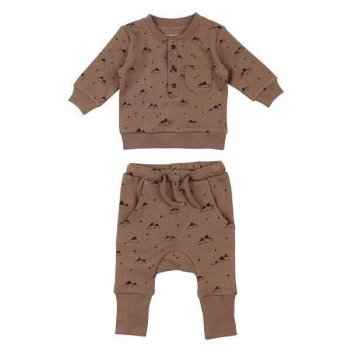 Lovedbaby - Organic Henley Long Sleeve Top + Pant Set - Latte Mountain