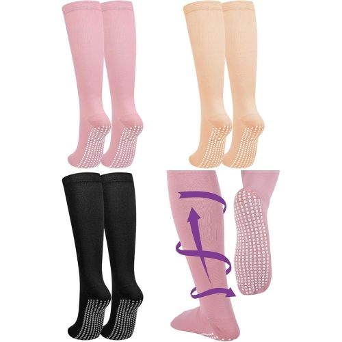 3 Pair Non Slip Compression Socks for Women Men 20-30 Mmhg Anti Skid Graduated Compression Socks