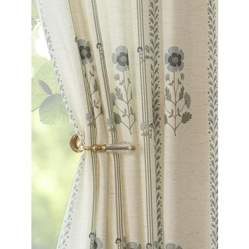 Pinch Pleated Curtains for Living Room Bedroom Dining Room - 84 Inches Light Filtering Floral Curtains Luxury Linen Drapes Farmhouse Window Curtains with Hooks and Rings - 2 Panels Set, 40" W x 84" L