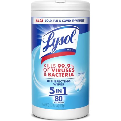 LYSOL Disinfecting Wipes, All Purpose Cleaner, Multi-Surface Antibacterial Cleaning Wipes, Household Cleaning Supplies, Dorm Essentials, Crisp Linen Scent, 80 ct.