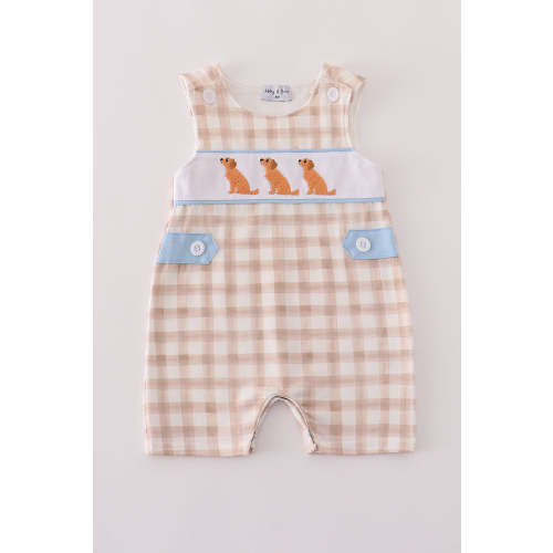 Beige puppy embroidery gingham jonjon
