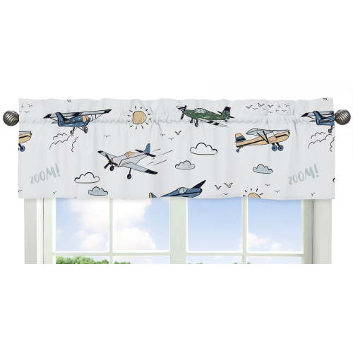 Sweet Jojo Designs Airplane Green and Blue Boy Semi-Sheer Window Valance