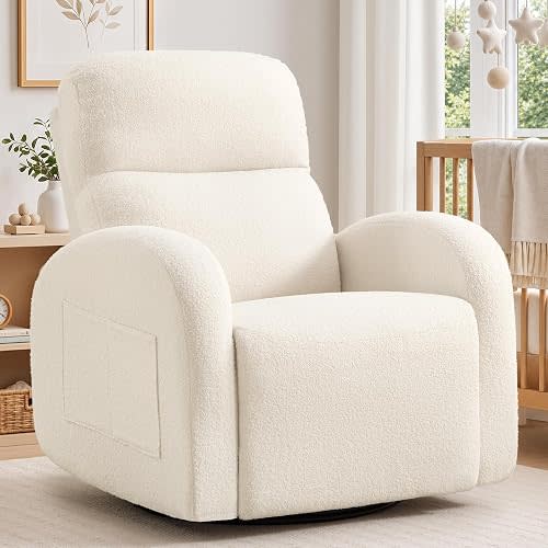 360° Swivel Rocker Recliner, Glider Recliner Nursery Chair, White