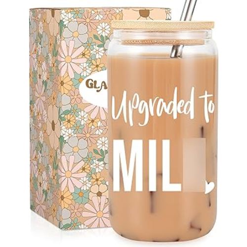 Fairy's Gift New Mom 16 oz Glass Cup w/Lid Straw, Funny New Mom Gifts for Women, Valentines Day Birthday Postpartum Pregnancy Gifts for Expecting Mommy, Pregnant Women, Mother to Be, First Time Mommy