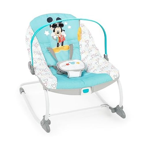 Bright Starts Disney Baby MICKEY MOUSE Infant to Toddler Rocker & Seat with Vibrations and Removable -Toy Bar, 0-30 Months Up to 40 lbs (Original Bestie) - Multicolored