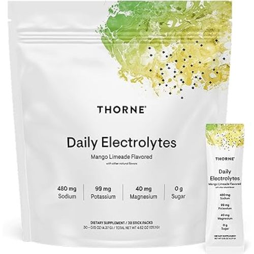 THORNE - Daily Electrolytes - Zero Sugar & Low-Calorie Electrolyte Powder Drink Mix - Flavors Derived from Natural Sources - NSF Certified for Sport - Mango Limeade - 30 Stick Packs