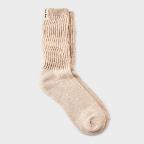 Women's Ultra Soft Ribbed Cushioned Slouch Crew Socks with Woven label 'Slow Down'- Auden™ Oatmeal Heather 4-10