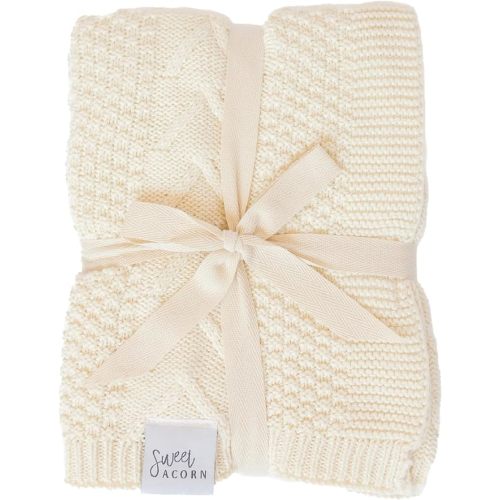 Knit Baby Blanket in Elegant Pattern, Organic Cotton Blankets for Crib or Stroller, Receiving Blankets - Salt White