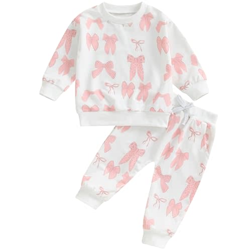 Mubineo Toddler Baby Girl Clothes Cute Long Sleeve Sweatshirt Sweatpant Outfits Fall Winter Tops Pant Outfit Sweatsuit
