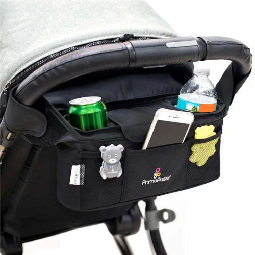 Primo Passi Baby Stroller Organizer with Insulated Cup Holders & Storage Pockets, Black