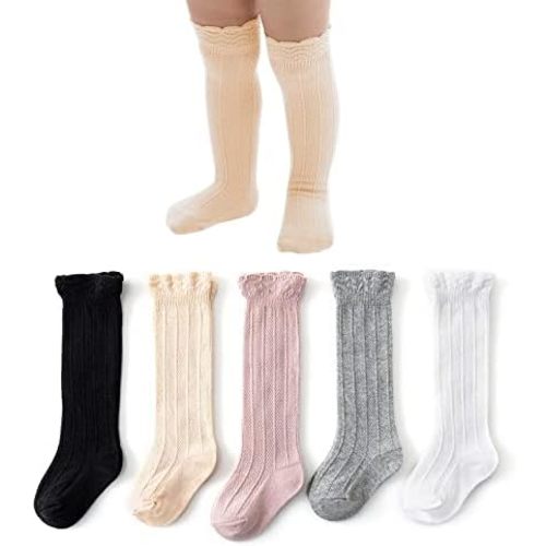 American Trends Newborn Socks Infant Knee High Baby Socks Girls Ruffled Long Tube Socks for Toddler Multicolor 0-6 Month