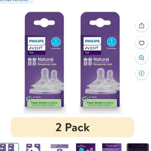 (2 pack) Philips Avent Natural Response Tetinas, Flujo Extra Lento (Flujo 1), Paquete de 2, SCY961/02