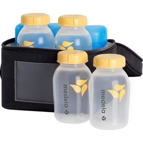 Medela Breast Milk Cooler Set with Ice Pack & 4X 5oz Storage Bottles