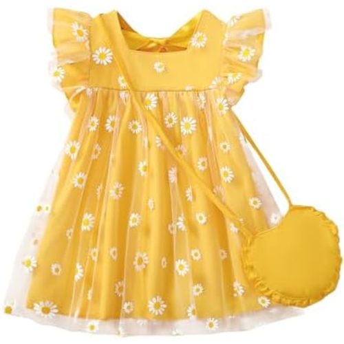 Kucnuzki Baby Girl Clothes Toddler Girls Summer Fairy Tulle Dress Ruffle Fly Sleeve Casual Sundress Cute Outfit for Kids