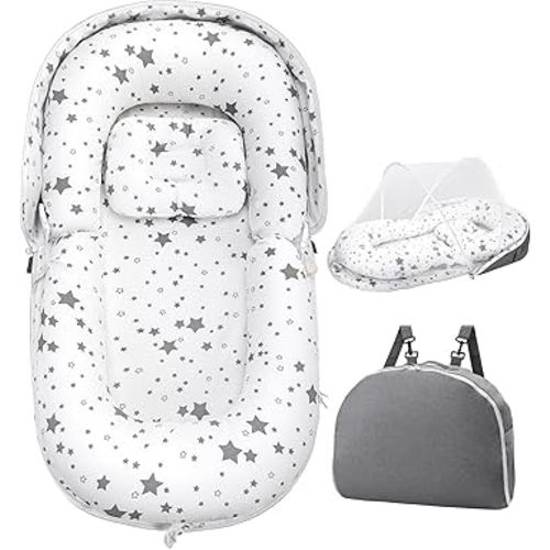 AmazingLife Baby Lounger, Newborn Lounger with Mosquito Net, Converts to a Backpack for Easy Carrying, Gifts for Babies Aged 0-12 Months, Star