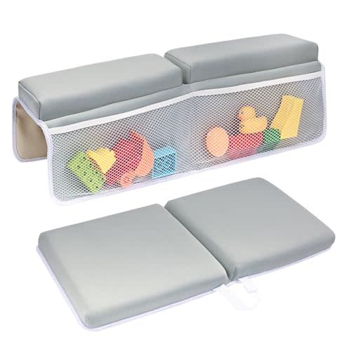 Aimmop Baby Bath Kneeler and Elbow Rest Pad Set - 22'' Extra Long and 2.4'' Thick, Quick Dry Kneeling Pad for Bathing Baby with Knee & Arm Support, Foldable Non-Slip Bathtub Mat with Toys Organizer