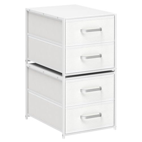 Homsorout Stackable Storage Drawers - 2 Tier Closet Organizer with Metal Handles and Metal Frame, Fabric Dresser with Collapsible Bins for Bedroom, Dorm, Office, White, 2 Pack