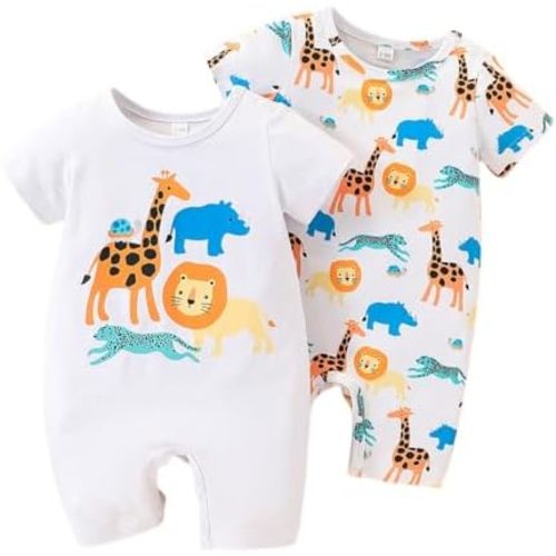 2PCS Newborn Baby Boy Rompers Short Sleeve Infant Jumpsuits Animal Print Summer Baby boy Clothes Outfits