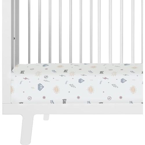 Makemake Organics GOTS Certified Organic Cotton Fitted Crib Sheet Soft Breathable Superheros (28"x52", Mighty Heros)