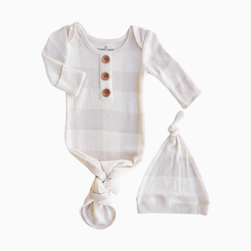 Caden Lane Bamboo Waffle Newborn Baby Knot Gown & Hat Set - Big Check Sand, Newborn