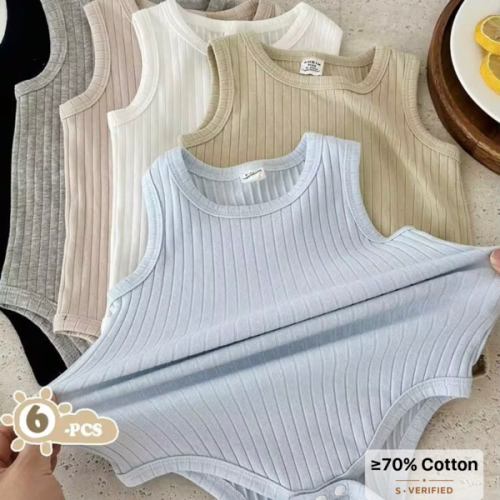 SHEIN Vintaside Kids Baby Boy Sleeveless Bodysuits, Ribbed Romper Set, Pastel Blue Khaki White Beige Light Grey Black, Summer, Family Matching Infants Apparel Holiday for Sale Australia| New Collection Online| SHEIN Australia