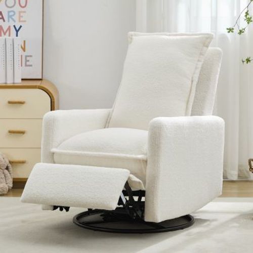 25"W Swivel Rocker Recliner Chair Glider Rocker Recliner Rocking Nursery Chair Accent Chair with Cushion, White-ModernLuxe