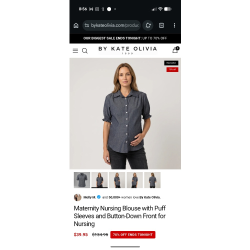 Maternity Nursing Blouse with Puff Sleeves and Button-Down Front - Soft Cotton Denim, Relaxed Fit Nursing Top for Everyday Pregnancy Wear – By Kate Olivia