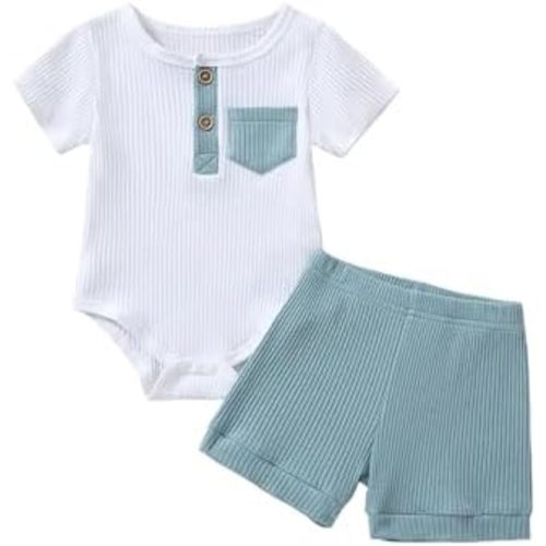 Baby Boy Outfits 2 Piece Short Sleeve Romper Top And Shorts Set Baby Boy Summer Clothes 0-18M