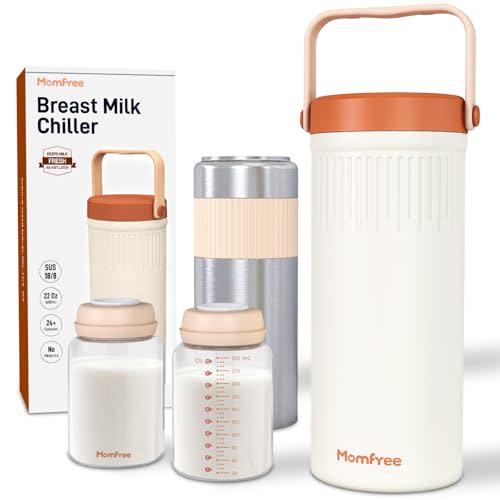 22oz Portable Breast Milk Cooler for Breastmilk Storage, Liquid Gold Saver 360° Cooling Keeps Milk Fresh for 24 Hours, Larger Capacity Breastmilk Chiller with 2pcs Bottles for Outdoor Mom