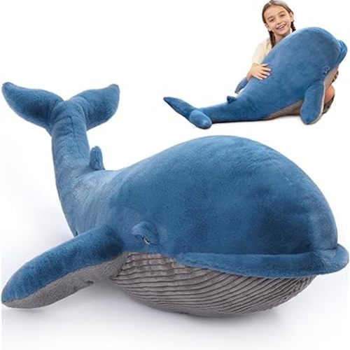 Tezituor 43.3 inch Giant Whale Stuffed Animal, Large Realistic Blue Stuffed Whale Plush Ocean Toys Gift for Christmas Birthday, Hugging 4ft Soft Whale Plush Body Pillow for Girls Boys