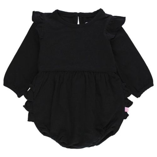 RuffleButts Baby Toddler Girls Long Sleeve Flutter Bubble Romper - Black, 0-3M