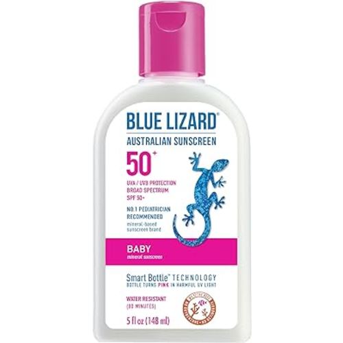Blue Lizard Baby Mineral Sunscreen with Zinc Oxide, Water Resistant, UVA/UVB Protection with Smart Technology - Fragrance Free, Unscented, SPF 50 - 5 Fl Oz - Bottle