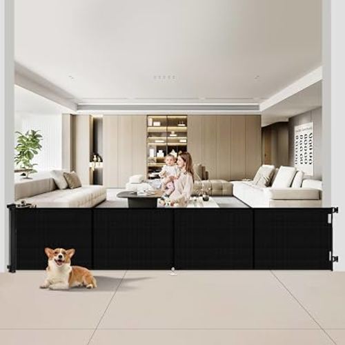 Miumoon 200 inch Reinforced Retractable Baby Gates 37 inch Tall | Retractable Dog Gate with No Crawl Through Reinforced Strip, 16 FT Extra Long Retractable Gate Outdoor, Garage Gate
