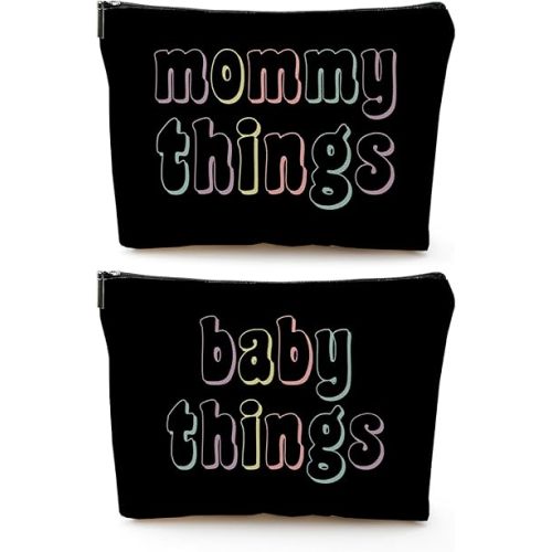 Mommy and Baby Bag Set Canvas Pouch Set Black Keepsake for New Mothers Travel Toiletry Bag for Baby Stuff, Mother's Day Gifts, Set of 2