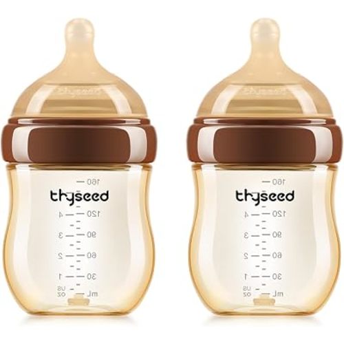 Thyseed PPSU Anti-Colic Baby Bottle, Breast-Like Extra Slow Flow Nipple for Breastfed Babies (0m+), 5 oz/160 mL, 2 Pack